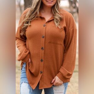 Plus Size Waffle-Knit Button Up Shirt